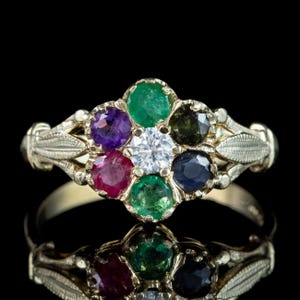 Victorian Style Acrostic Gemstone Cluster Ring Spells Dearest 9ct Gold image 2