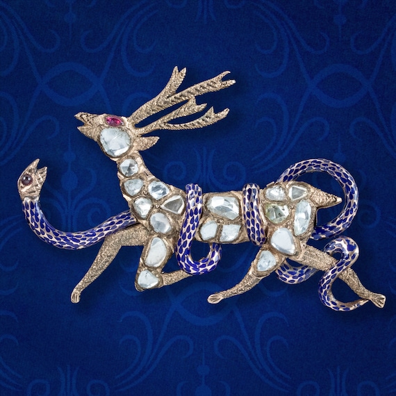 Antique Victorian French Diamond Stag And Snake B… - image 1