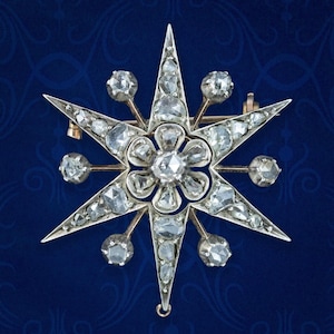 Antique Victorian Diamond Star Brooch Silver 15ct Gold