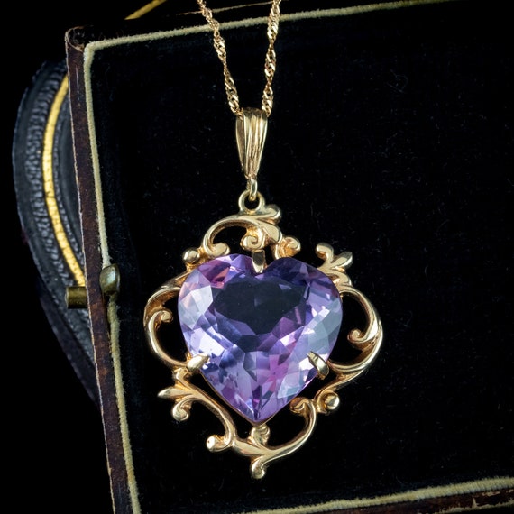 Vintage Amethyst Heart Pendant Necklace 15ct Heart Dated Vintage Amethyst Heart Pendant Necklace 15ct Heart Dated