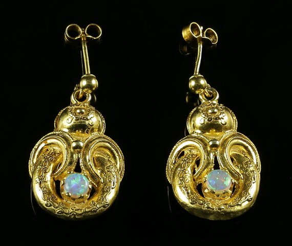 Opal Gold Earrings - Beautiful Opals Victorian Sty