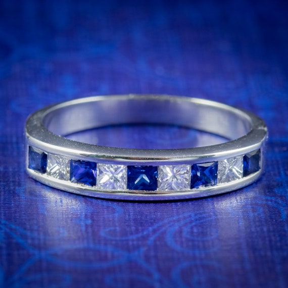 Art Deco Style Sapphire Diamond Half Eternity Ring