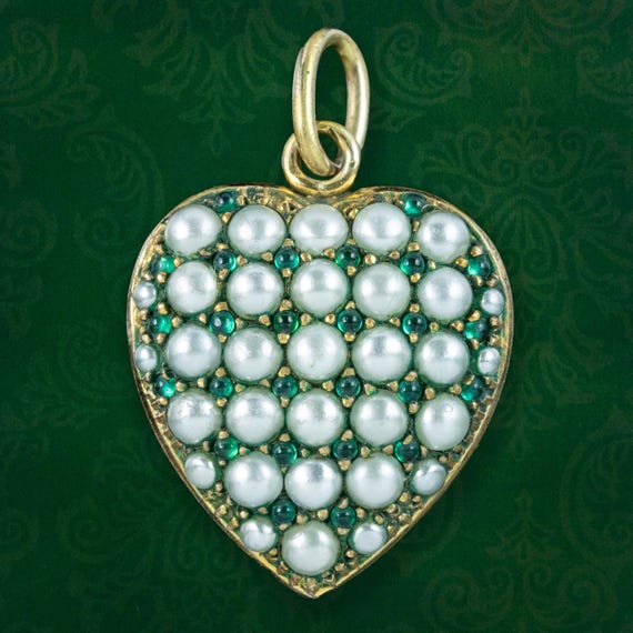 Antique Victorian Pearl Paste Heart Pendant 15ct Gold