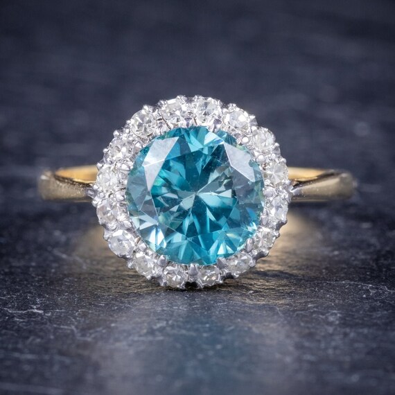 Antique Edwardian Blue Zircon Ring 18Ct Gold Plat… - image 2