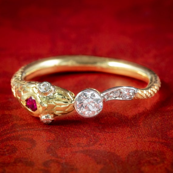 Edwardian Style Diamond Ruby Snake Eternity Ring 0.22ct Diamond