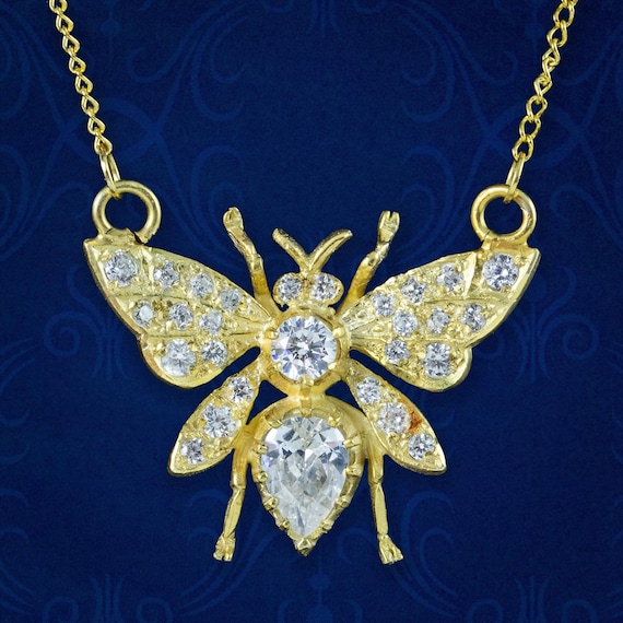 Victorian Style CZ Bee Pendant Necklace Silver 18ct Gold Gilt