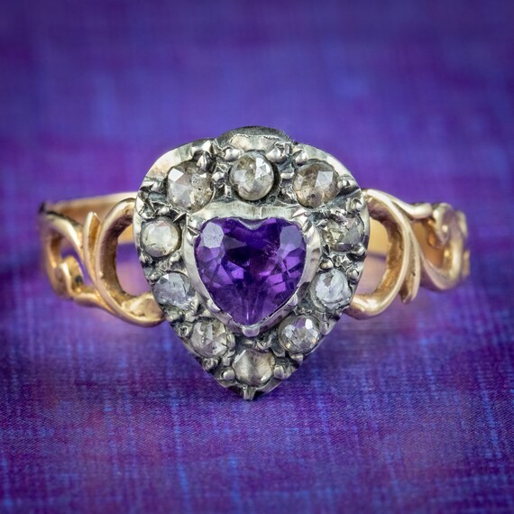 Georgian Style Amethyst Diamond Heart Ring