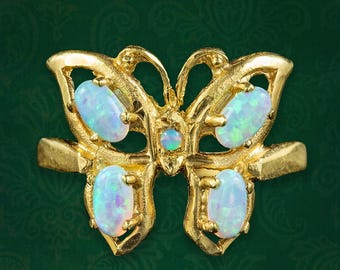 Victorian Style Art Nouveau Opal Butterfly Ring 0.90ct Total