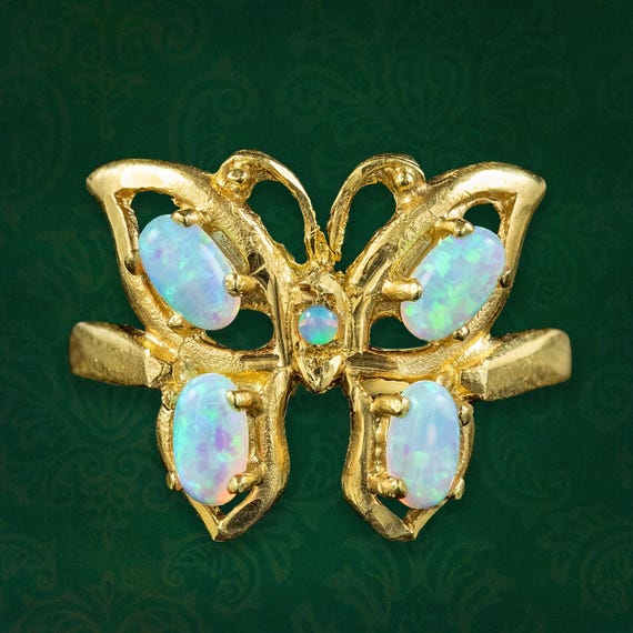 Victorian Style Art Nouveau Opal Butterfly Ring 0.90ct Total