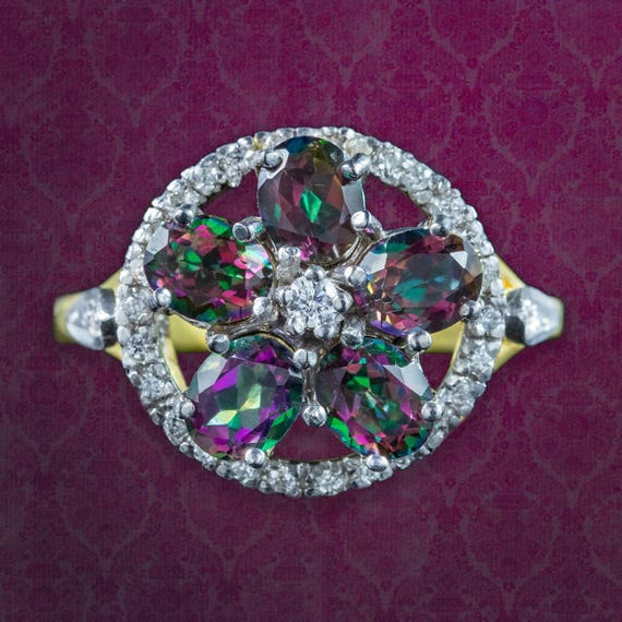 Victorian Style Mystic Topaz CZ Flower Cluster Ring