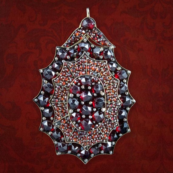 Antique Victorian Bohemian Garnet Locket Brooch