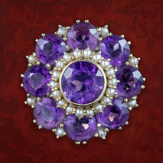Antique Victorian Amethyst Pearl Flower Cluster Ring