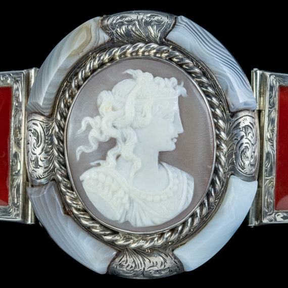Antique Victorian Scottish Silver Agate Cameo Bra… - image 6