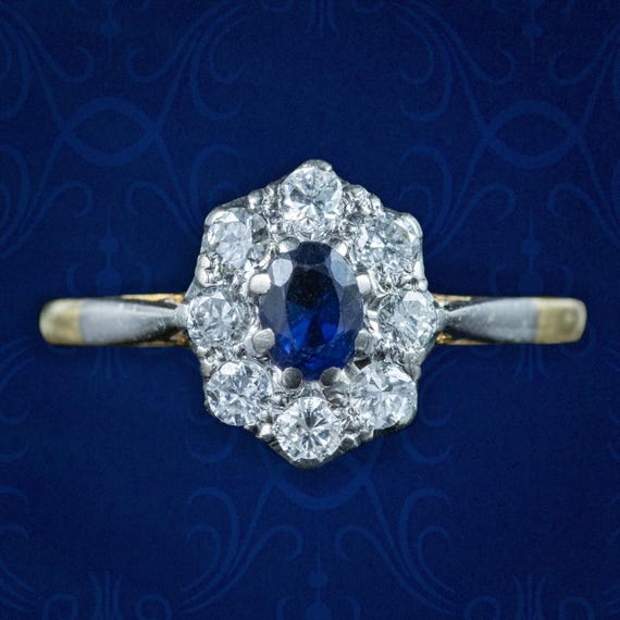 Antique Edwardian Sapphire Diamond Cluster Ring 0.30ct Blue Sapphire