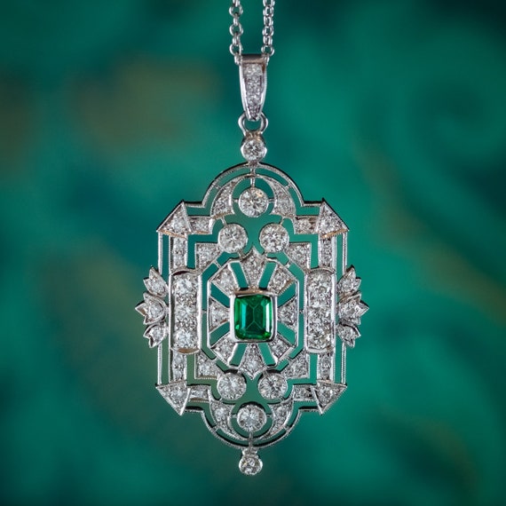 Art Deco Stijl Emerald Diamond Hanger 18ct Goud 4ct - Etsy België