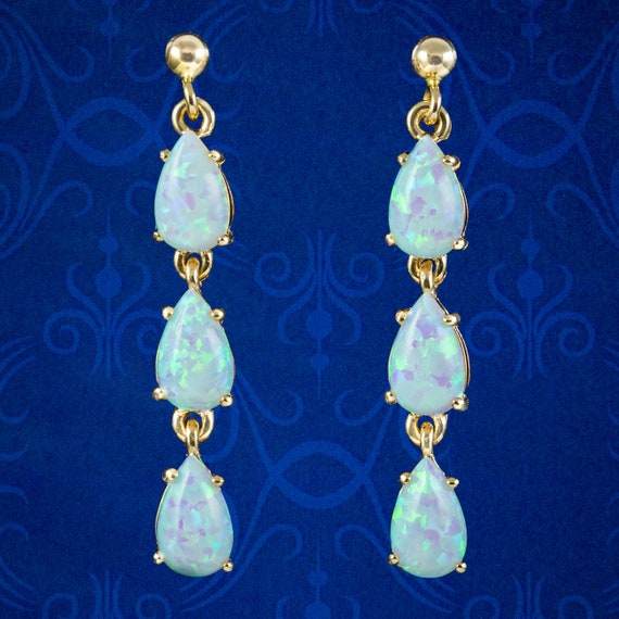 Victorian Style Opal Drop Earrings 9ct Gold