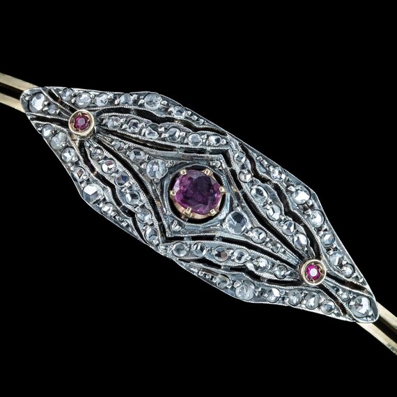 Antique Victorian Ruby Diamond Cluster Bracelet S… - image 4