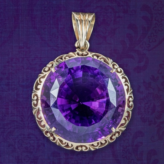 Vintage Amethyst Pendant 14ct Gold 20ct Amethyst