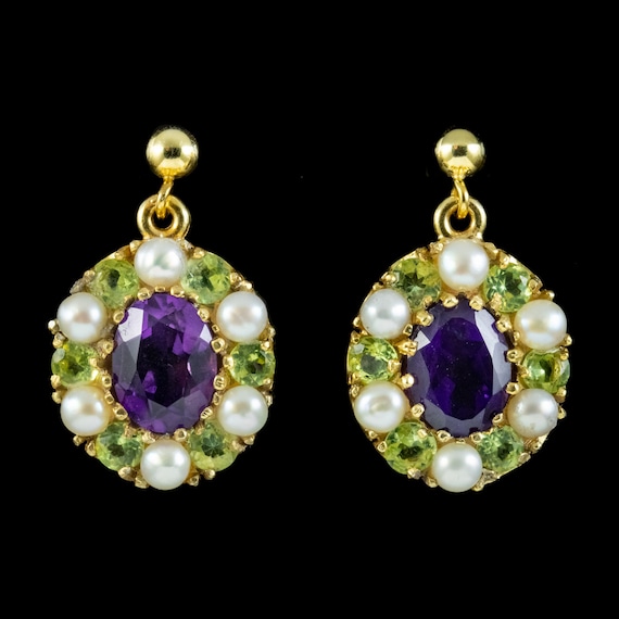 Orecchini Pendenti Mardi Gras – Cristalli Viola, Verde E Giallo – Perline E Nappe – Lunghezza 6,6 Cm – Moda Vintage Per Carnevale E Feste - 4