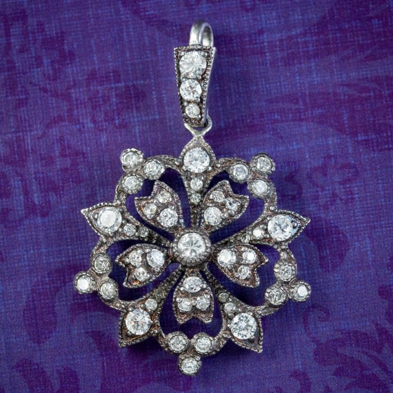 Edwardian Style Cz Flower Pendant Sterling Silver