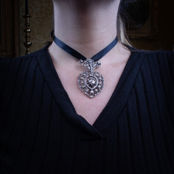 Antique Georgian Paste Pendant Silver With Ribbon - Gem