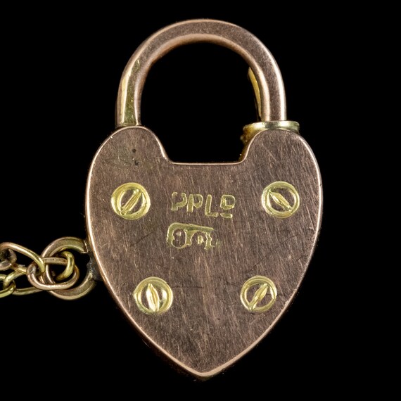 Antique Edwardian Heart Padlock Bracelet 9ct Gold… - image 5