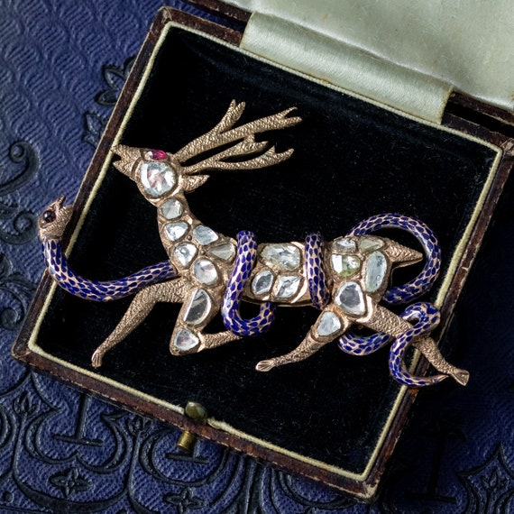 Antique Victorian French Diamond Stag And Snake B… - image 9