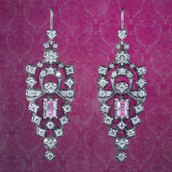 Edwardian Style Cz Earrings Sterling Silver