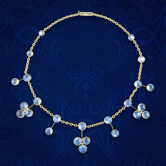 Antique Victorian Moonstone Garland Dropper Necklace Silver 18ct Gold