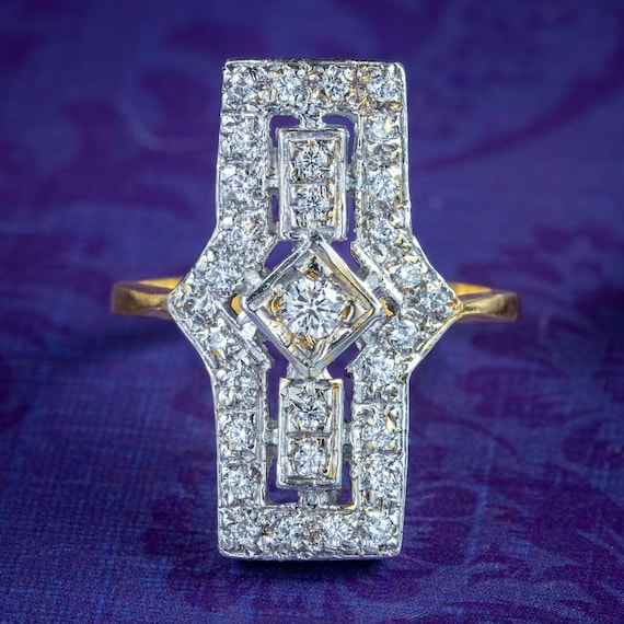 Art Deco Style CZ Cluster Ring Silver Gold gilt