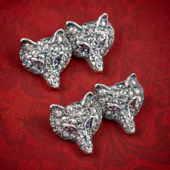 Diamond Fox Cufflinks Ruby Eyes 18ct Gold Silver 2ct Of Diamond