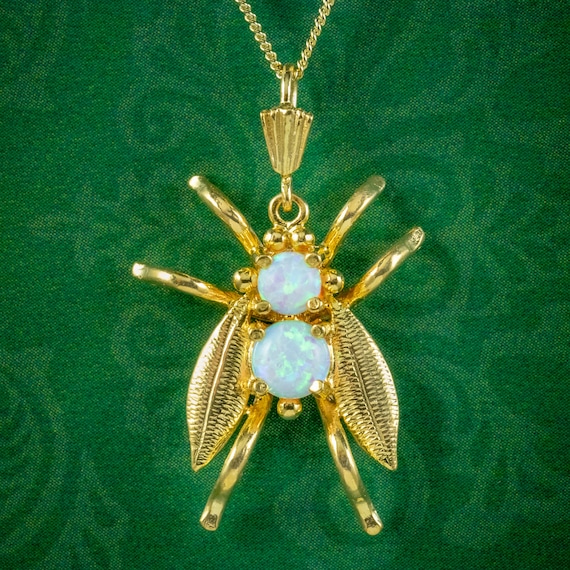 Opal Insect Pendant Necklace 18ct Gold Silver