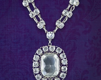 Antique Victorian Paste Collar Necklace Silver 14 Inch