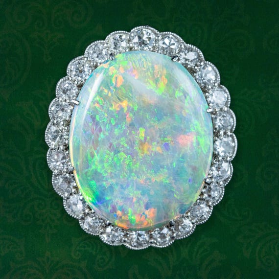 Antique Edwardian Opal Diamond Cocktail Ring 6ct Natural Opal