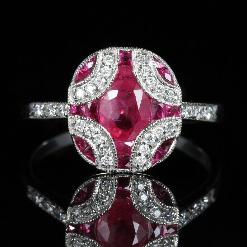 Ruby and Diamond Ring 18ct White Gold Beautiful Cluster | Etsy