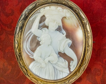 Antique Victorian Shell Cameo Brooch