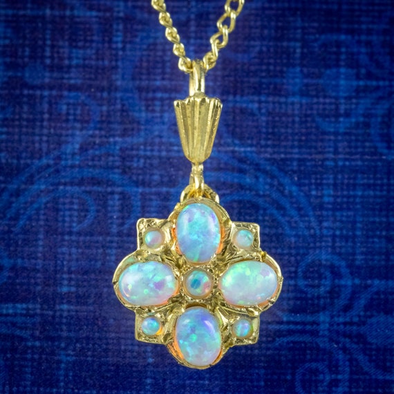 Victorian Style Opal Pendant Necklace Sterling Silver 18ct Gold Gilt