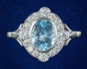 Art Deco Style Aquamarine Diamond Ring 1.2ct Aqua