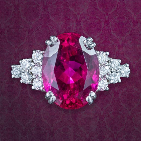 Art Deco Style Pink Tourmaline Diamond Ring 13ct Tourmaline