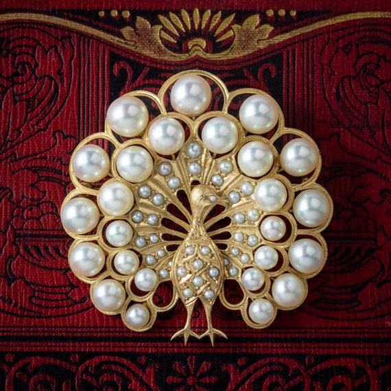 Buy Vintage Pearl Peacock Brooch 14ct Gold Online in India Etsy