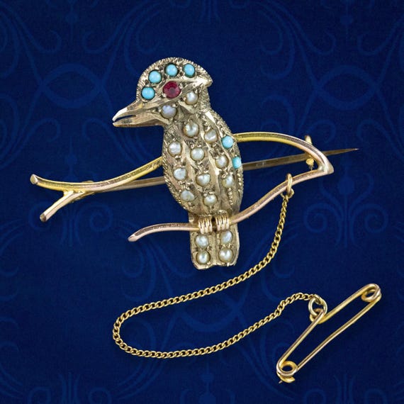 Broche Vintage Oiseau Doré Avec Perle Et Huppe - Métal Doré - Occasion