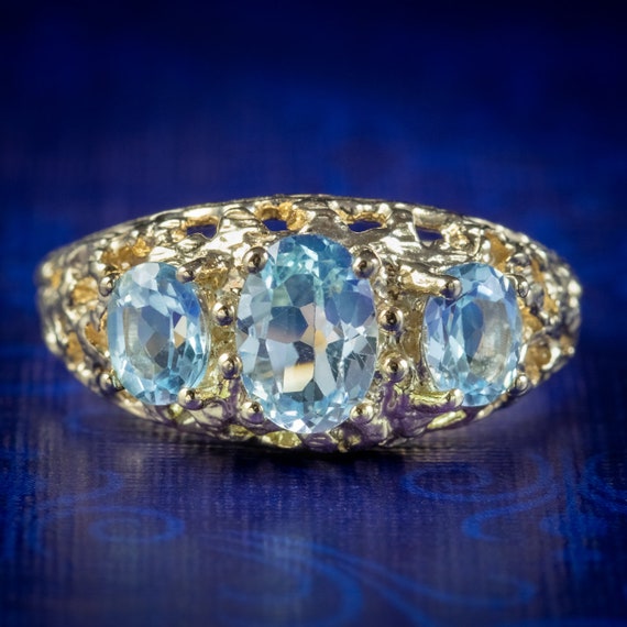 Blue Topaz Trilogy Ring 9ct Gold