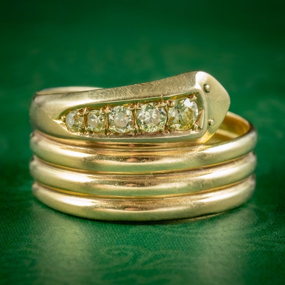 Antique Edwardian Fancy Yellow Diamond Snake Ring… - image 1