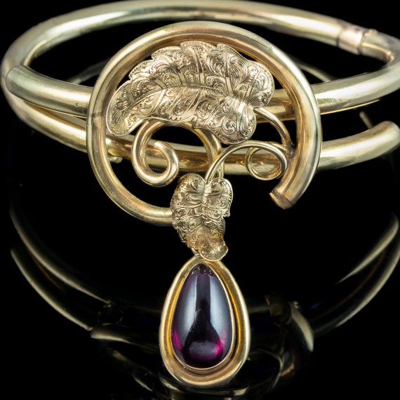Antique Victorian Bangle 18ct Gold With Garnet Lo… - image 4