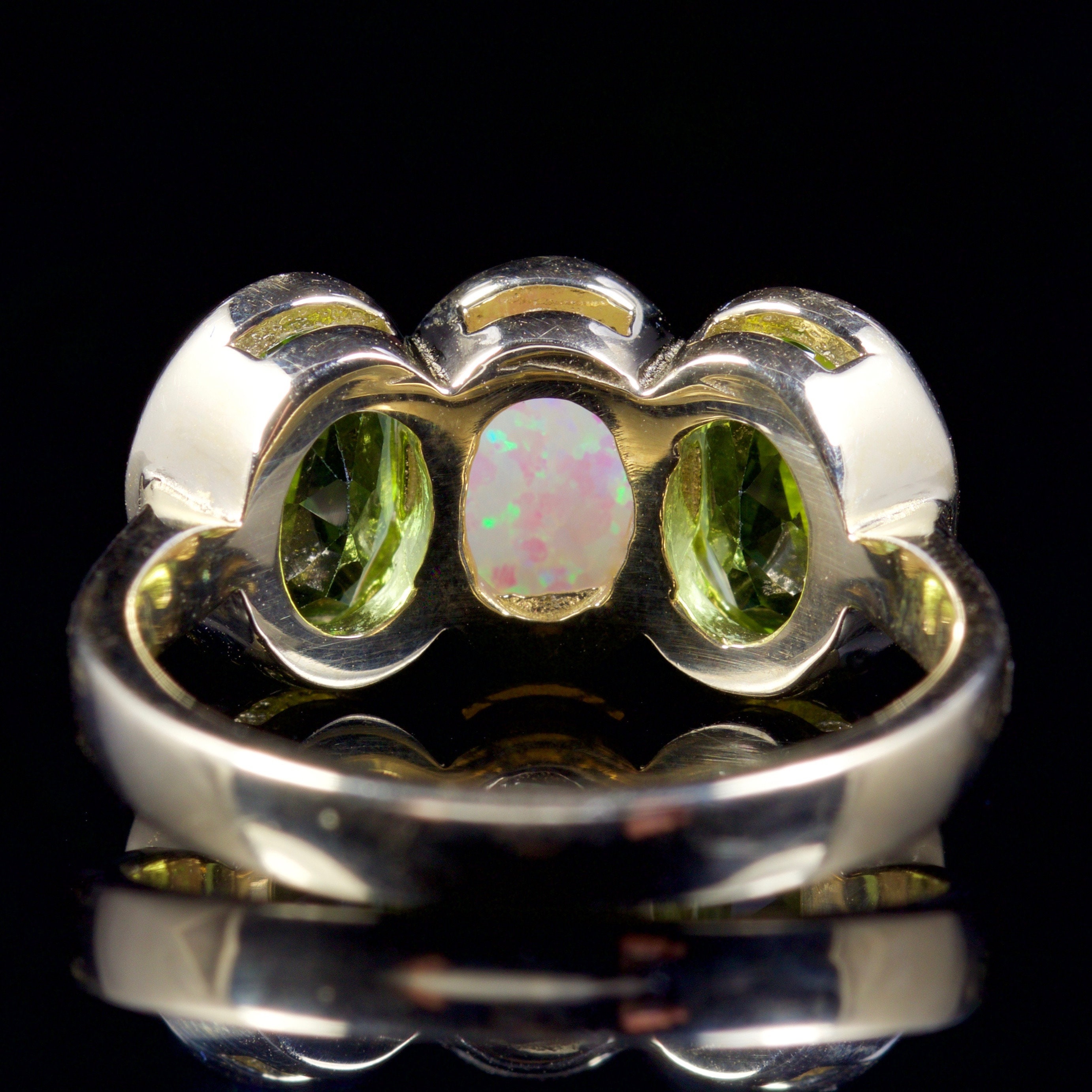 Peridot Opal Trilogy Ring 9ct Gold Ring