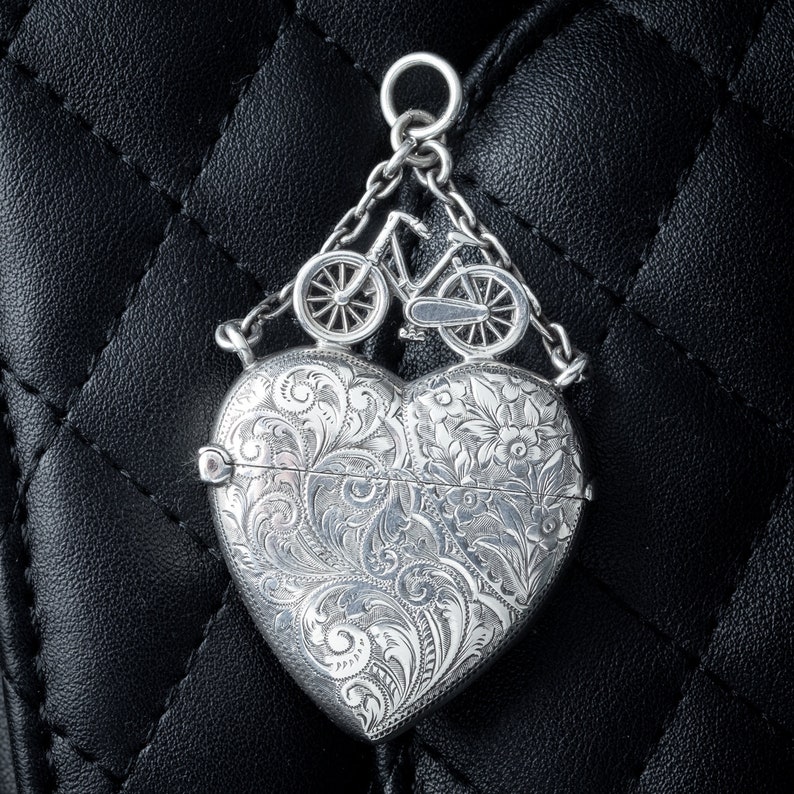 Antique Victorian Silver Heart and Bicycle Vesta Case Pendant Dated ...