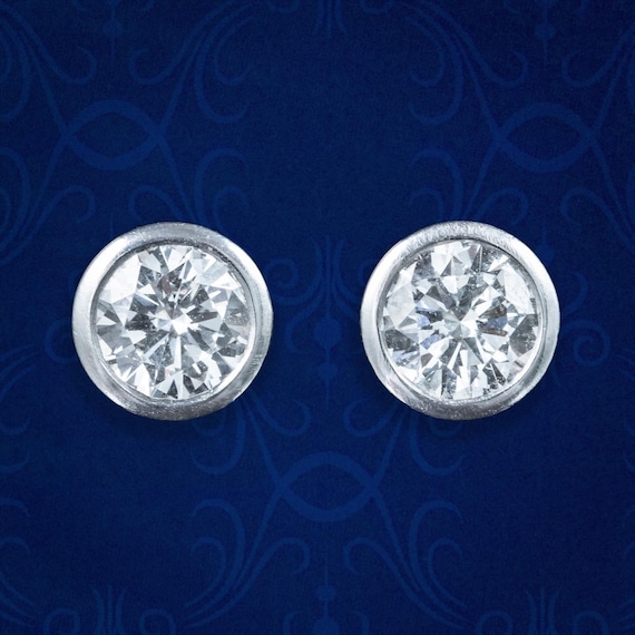 Art Deco Diamond Solitaire Stud Earrings 18ct Gold 1.2ct Total