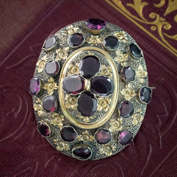 Antique Victorian French Garnet Brooch Silver Gol… - image 7