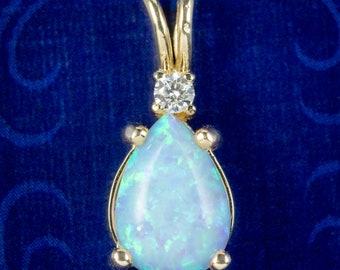 Art Deco Stil Opal Diamant Anhänger 9ct Gold 2ct Opal