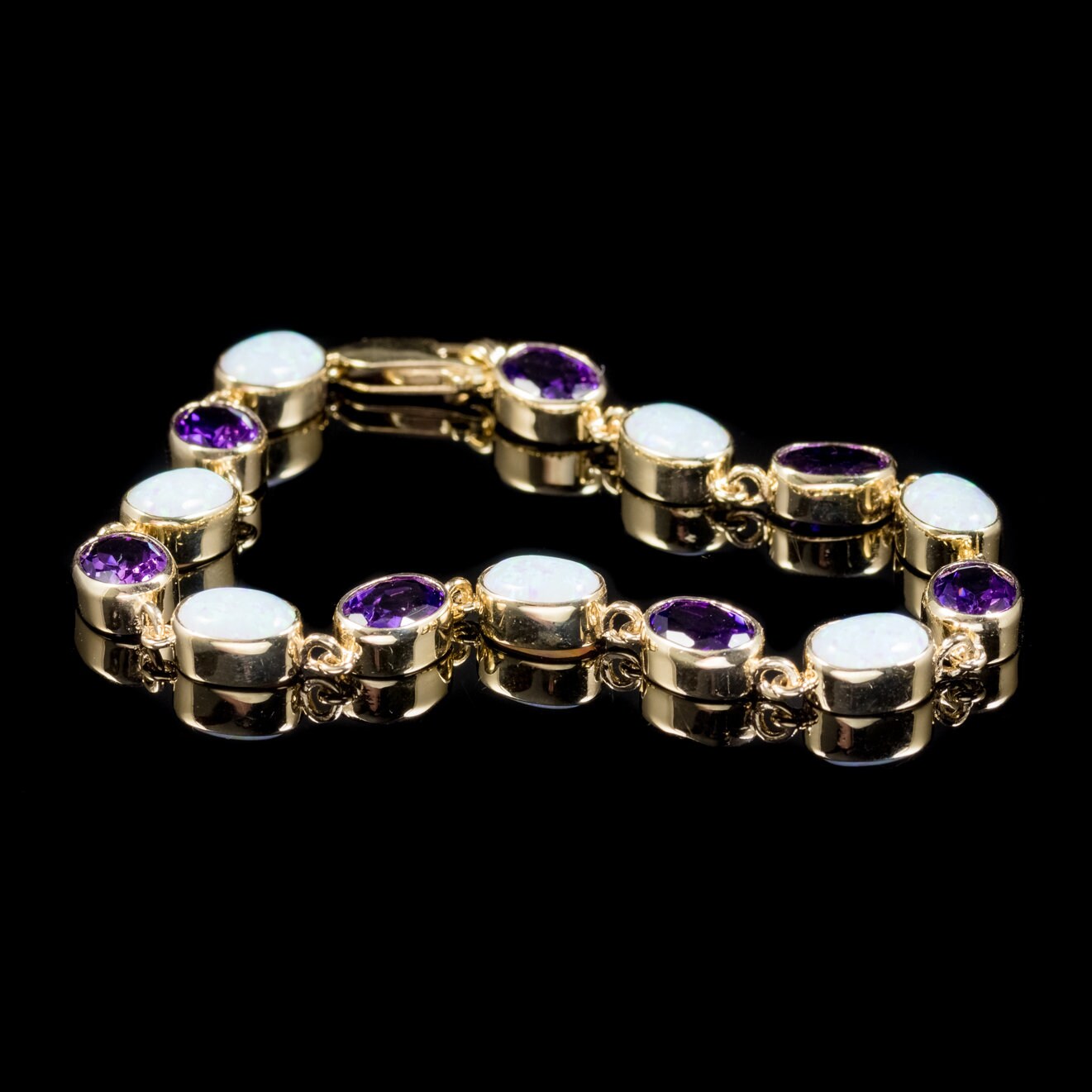 Opal Amethyst Gold Bracelet 9ct Yellow Gold